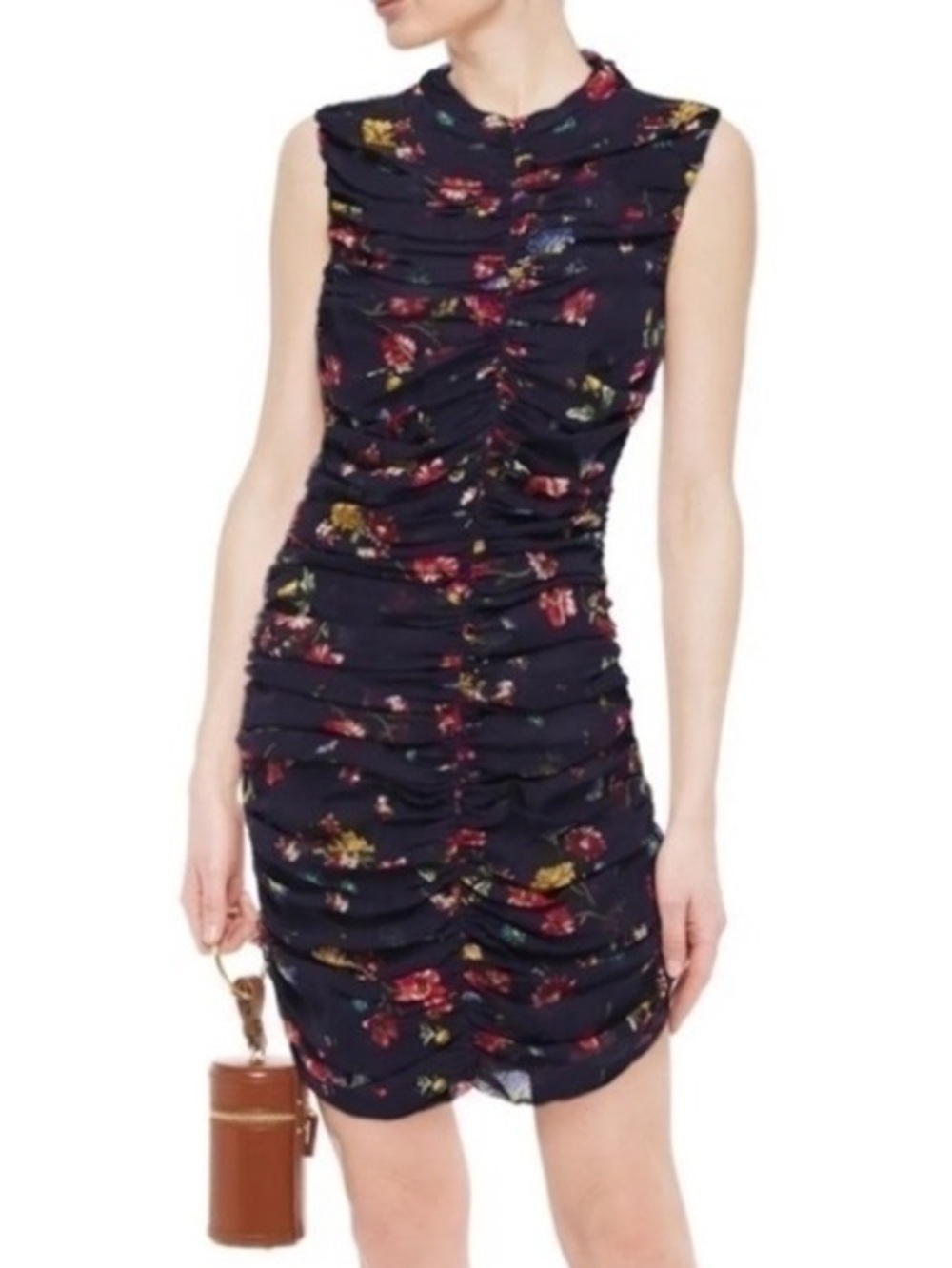 Nicholas Silk Floral Ruched Mini Dress Navy Size 4